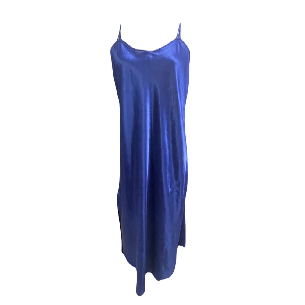 Vintage California Dynasty Deep Blue Satin Strappy Maxi Nightgown Size‎ Large